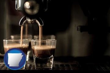 espresso machine brewing espresso shots - with Arkansas icon