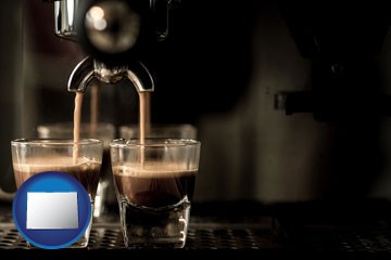 espresso machine brewing espresso shots - with Colorado icon