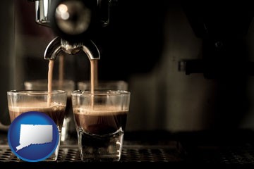 espresso machine brewing espresso shots - with Connecticut icon