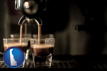 espresso machine brewing espresso shots - with Delaware icon