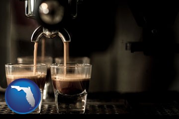 espresso machine brewing espresso shots - with Florida icon