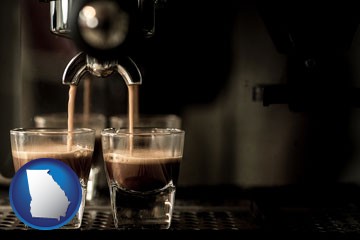 espresso machine brewing espresso shots - with Georgia icon