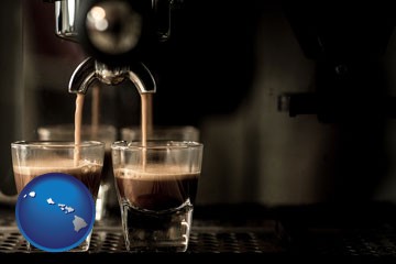 espresso machine brewing espresso shots - with Hawaii icon