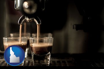 espresso machine brewing espresso shots - with Idaho icon