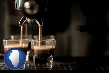 espresso machine brewing espresso shots - with Illinois icon