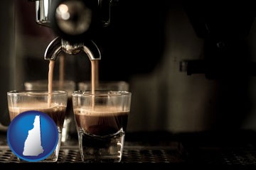 espresso machine brewing espresso shots - with New Hampshire icon