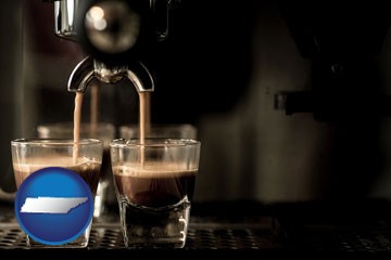 espresso machine brewing espresso shots - with Tennessee icon