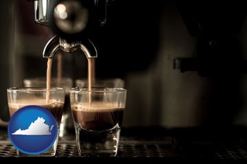 espresso machine brewing espresso shots - with Virginia icon