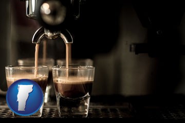 espresso machine brewing espresso shots - with Vermont icon